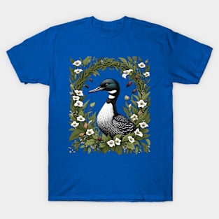 Common Loon Surrounded By Lady's Slipper Flowers 2 T-Shirt